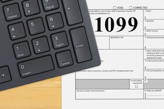sample tax 1099 form and keyboard